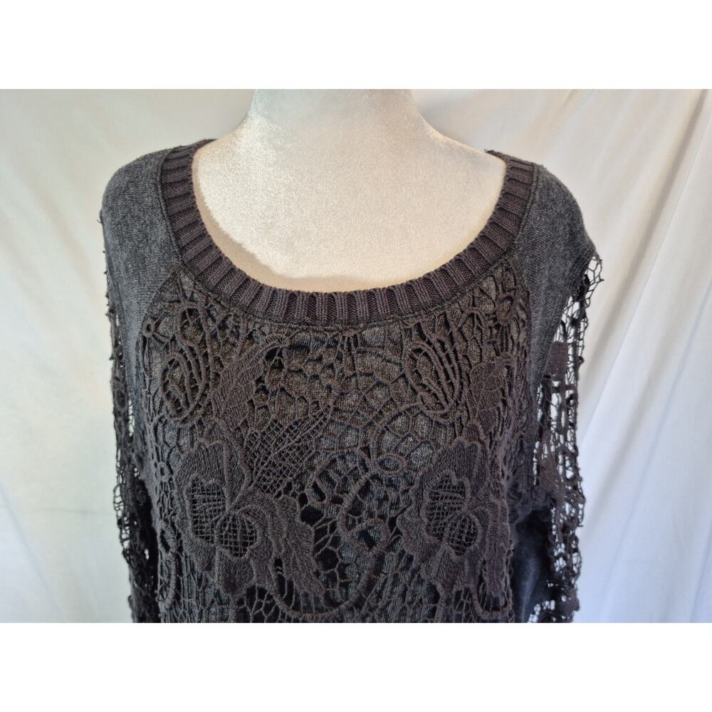Free People Gray Womens Pretty Rad Lace Crochet Cutout Pullover Sweater Medium - Picture 4 of 8